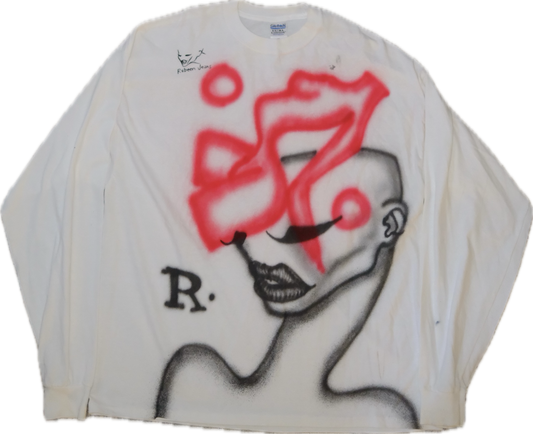 black and red 1 of 1 airbrushed t-shirt “on my mind” 2XL long sleeve