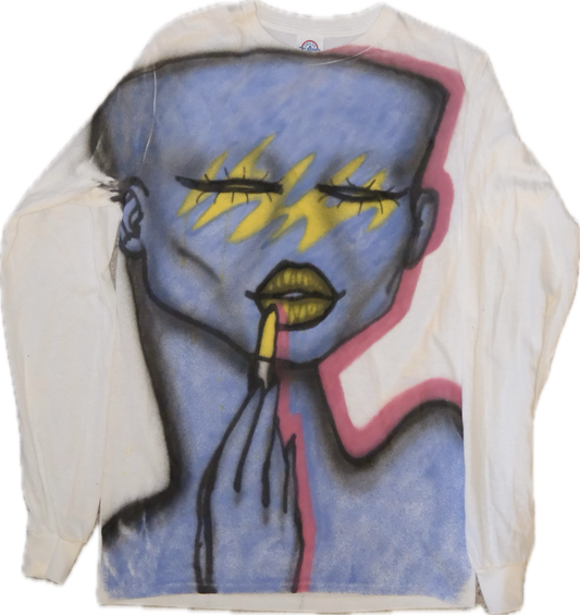 blue 1 of 1 airbrushed t-shirt “cover girl” small long sleeve